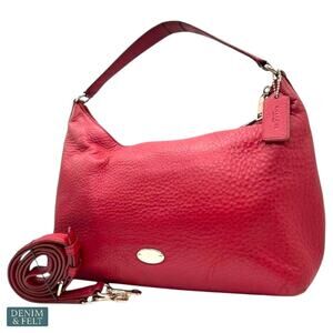 Coach Red Pebbled Leather Hobo Shoulder Bag w/ Crossbody Strap Gold Hardware